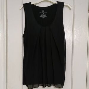 New York & Company Black Pleated Sleeveless Tank Top